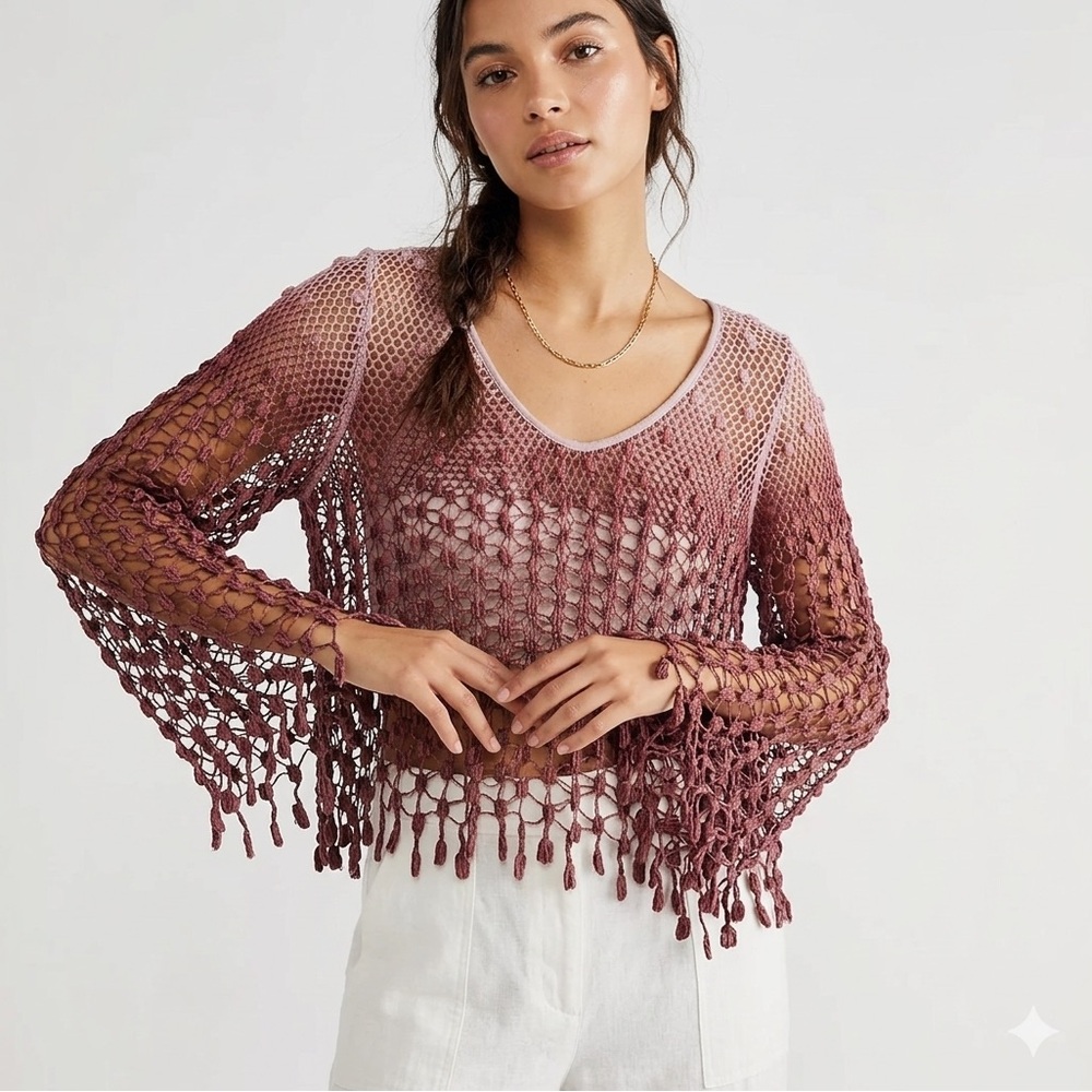 Free People Ombré Pink & Burgundy Crochet Top